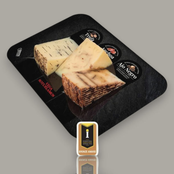 Spanish Gourmet Cheese Trio – Truffle, Anchovies & Black Garlic (300g, Pre-Cut)