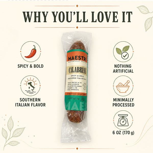 Maestri Calabrese Salami 6 oz – 2 Pack | Spicy Italian Salami Chubs