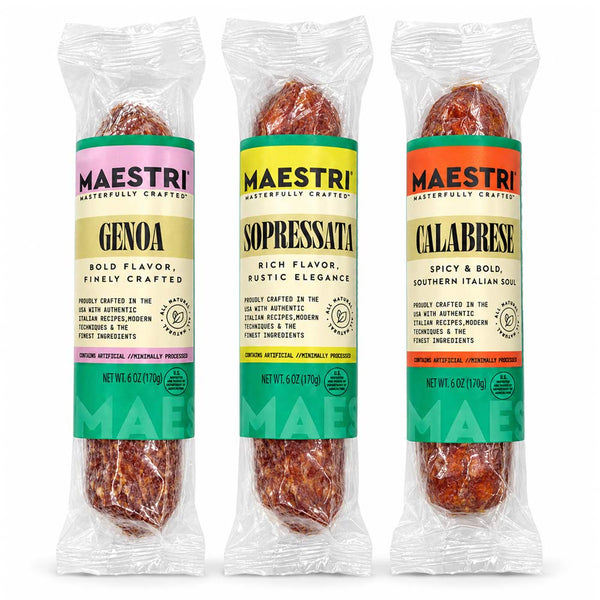 Maestri Italian Whole Salami Chubs Variety Trio – Calabrese Genoa & Soppressata – 3 Pack, 18 oz